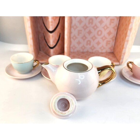 FAO Schwarz Ceramic Childrens Tea Set 10pc Pastel Hand Glazed Gold Accent Tea Pa - Picture 12 of 14